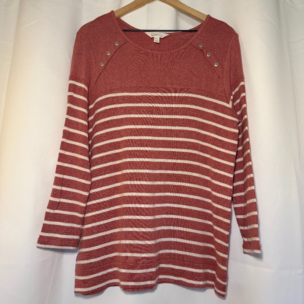 Market & Spruce Gloria Button Detail Brushed Knit Top Womens L Pink Stripe EUC
